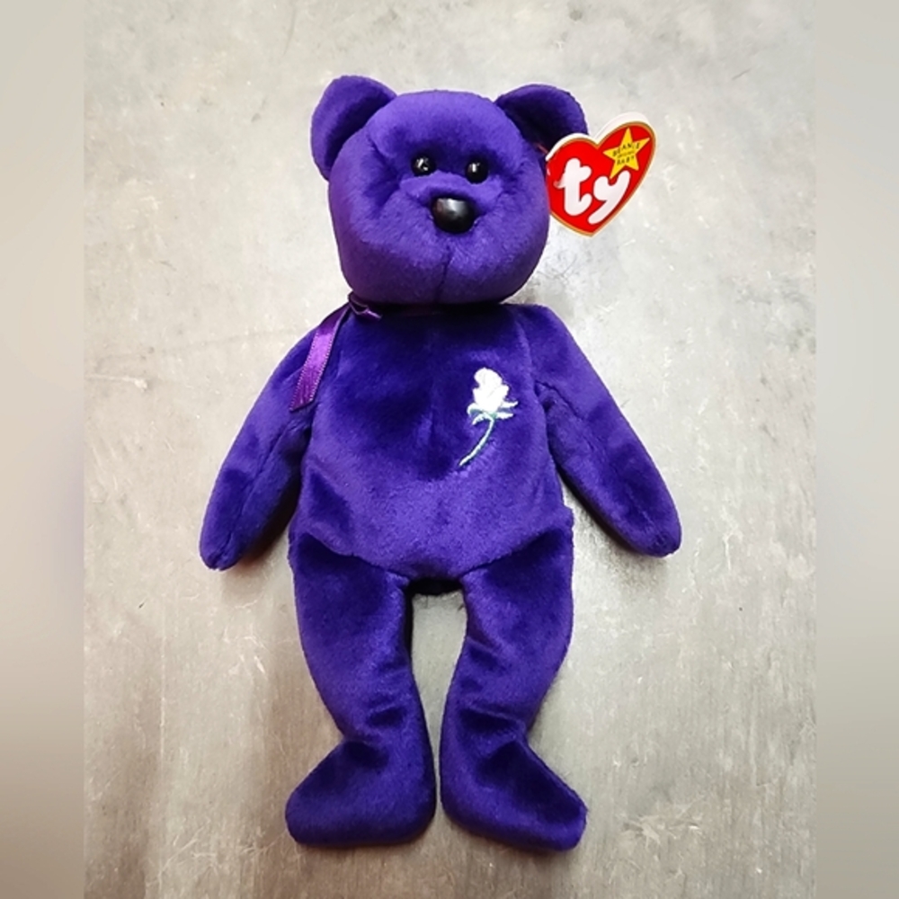 1997 Collector Purple White Rose Vintage Princess Diana Bear Ty Beanie Baby MWMT